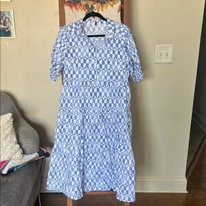 Blue Geometric Tiered Midi Dress - Women's